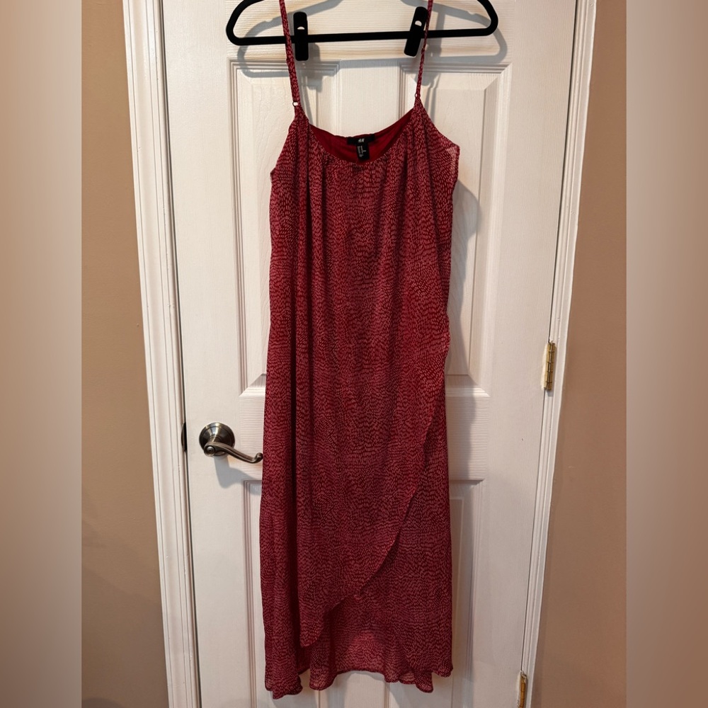 H&M Red Slip Dress Asymmetrical Spaghetti Strap